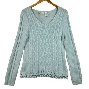 Tweeds Cable Knit Sweater Womens Petite Blue Angora Lambswool Blend Crochet